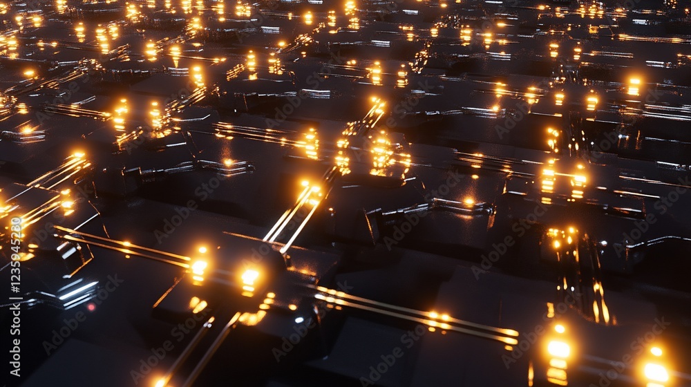 Poster abstract glowing network pattern with shiny elements and dark background