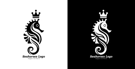 The logo design is in the shape of a seahorse wearing a crown