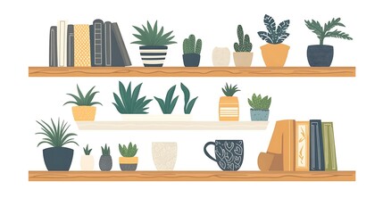 Home Shelves with Plants and Books