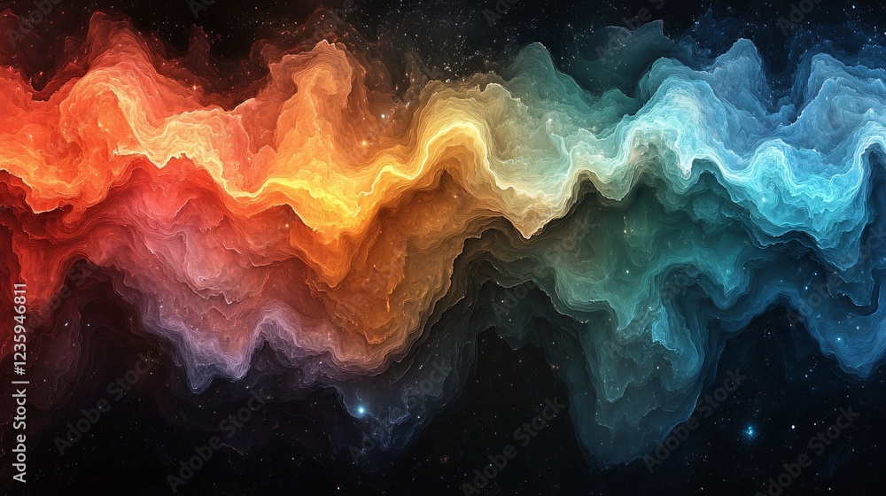 Poster Dynamic Radiant RGB Wave Design with Chaotic Swirling Lines Creating a Color Spectrum