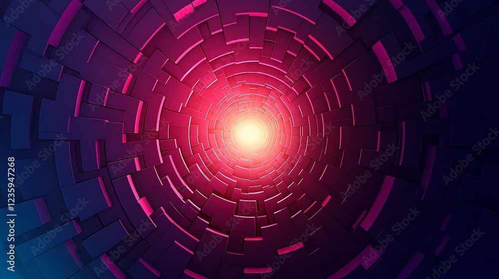 Poster abstract tunnel of geometric shapes, vibrant colors. possible use technology background or wallpaper