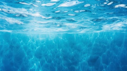 Obraz premium Underwater background with ripples and bubbles. Blue water surface.