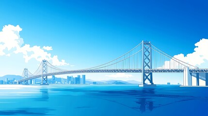 Cityscape with Bay Bridge, Sunny Day, Illustration, Background, Stock Photo