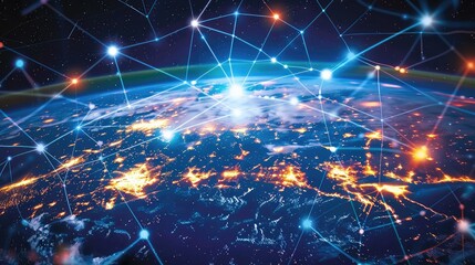 Obraz premium Global Connectivity and Digital Networking Across the Earth