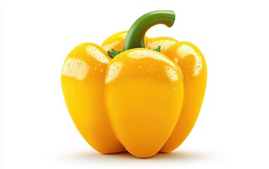 Bright yellow bell pepper with a glossy surface isolated on a white background