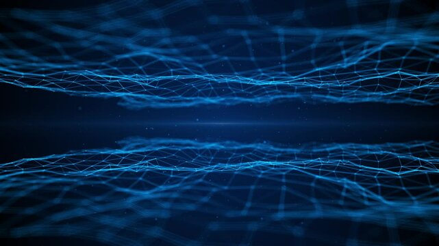 animated futuristic blue abstract fractal plexus pattern background, technology network connection motion concept