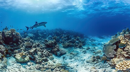 Awe - Inspiring Underwater Realm: The Panorama of a Gorgeous Coral Reef Teeming with Marine Life