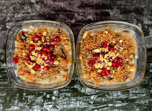 Ashure dessert with legumes and dried fruits named aşure or asure . Noah&rsquo;s pudding in the bowl.