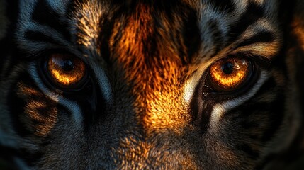 Tiger eyes, jungle sunset, wildlife close-up