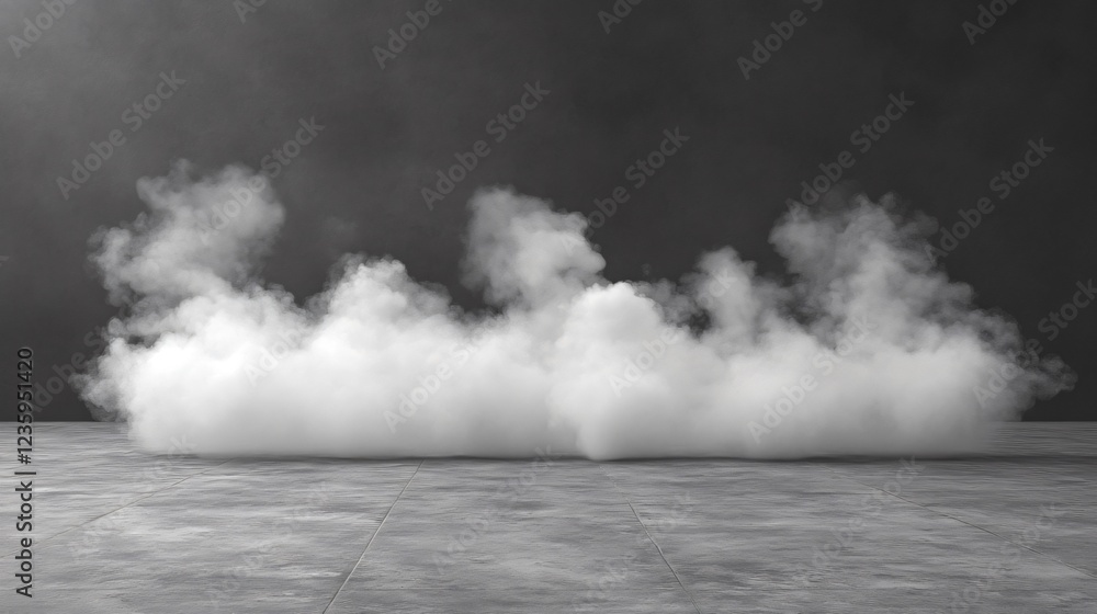 Poster minimalistic intense foggy scene with diffused white smoke rising and spreading across charcoal gray