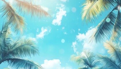 Tropical Palm Fronds Underneath a Sunny Sky