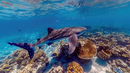 Fototapeta premium Awe - Inspiring Underwater Realm: The Panorama of a Gorgeous Coral Reef Teeming with Marine Life