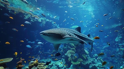 Awe - Inspiring Underwater Realm: The Panorama of a Gorgeous Coral Reef Teeming with Marine Life