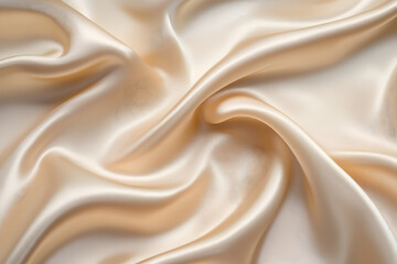 Fototapeta premium Luxurious Beige Silk Fabric Background with Soft Draping and Smooth Glossy Texture, Perfect for Elegant Branding, Fashion, and Digital Art