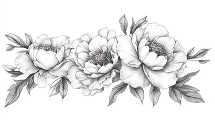 Hand-drawn bunch of peony flowers illustration.