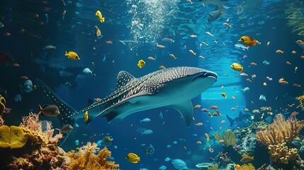 Obraz premium Awe - Inspiring Underwater Realm: The Panorama of a Gorgeous Coral Reef Teeming with Marine Life