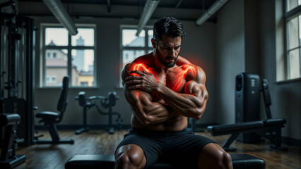 Man experiences pain while working out at the gym