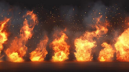 Set of burning fires, flames, and sparks on transparent background for use on light backgrounds,