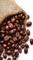 Roasted coffee beans on burlap