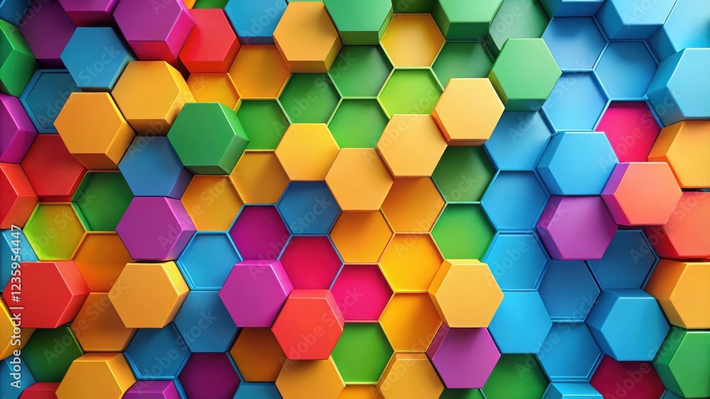 Wall mural abstract geometric pattern of colorful hexagons in a grid formation
