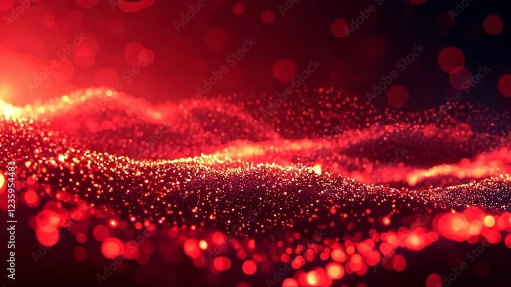 Poster red background with a lot of dots. the dots are red and they are scattered all over the background