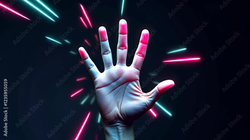 Aufkleber glowing hand reaches into vibrant laser beams creating dynamic energy patterns