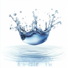 Crystal-clear drop of water splashing into a calm surface, isolated on a clean white background