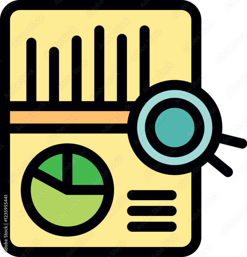 Poster business audit and financial report analysis with magnifying glass, analyzing data and optimizing in