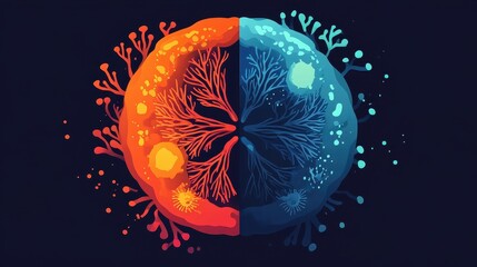 Evolutionary genetics flat design top view natural selection theme animation Split-complementary color scheme.