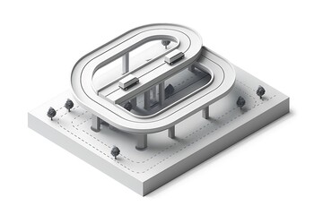 Isometric Futuristic Architecture of Elevated Roads and Modern Transportation Model