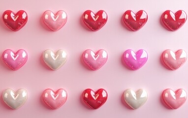 Obraz premium Cute hand-drawn heart pattern on a soft pastel background for Saint Valentines Day and 8 March Womans Day, on a soft pink-to-white gradient background