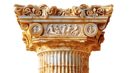 Intricately Carved Ancient Greek Column with Mythological Reliefs transparent background