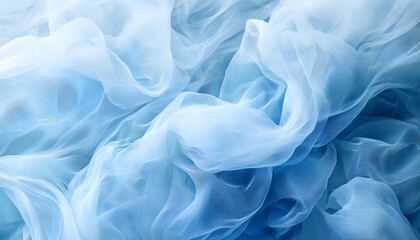 Fototapeta premium Blue Sheer Fabric Draped in Soft Waves