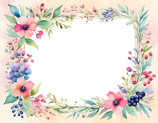 Watercolor Floral Frame Border Design Pastel Pink Flowers Greenery Wedding Invitation Template Background