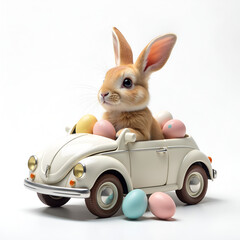 Cool Easter Bunny Driving Delivery  Colorful Eggs