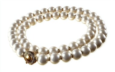 Obraz premium Elegant pearl necklace with a gold clasp isolated on a white background