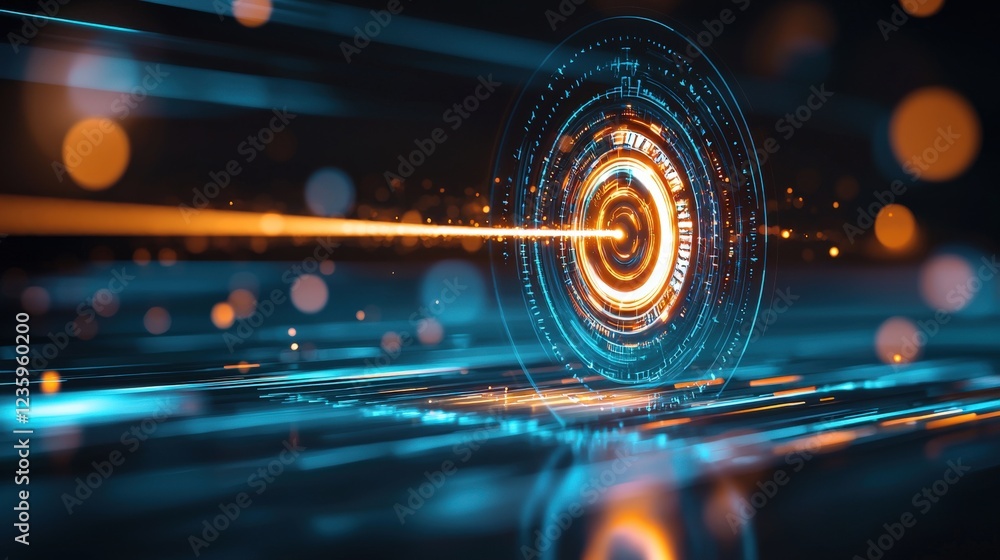 Poster dynamic glowing path symbolizing focus leading to a target icon
