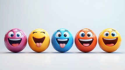Colorful emoji expressions, digital illustration, light background, stock photography, use for social media design