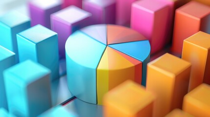 Obraz premium Vibrant Data Visualization with Colorful Bar Graphs and Pie Chart