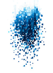 blue pixel art technology design on white & transparent a background.
