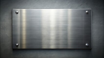 A metal plate with a modern design is placed on a gray background in a rendering mock up style
