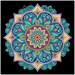 colorful mandal, black mandala