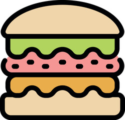 Tasty burger icon featuring meat, cheese, salad, and sauce between fluffy buns, perfect for food and restaurant related designs