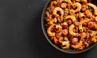 Jambalaya with chicken, smoked sausages and vegetables