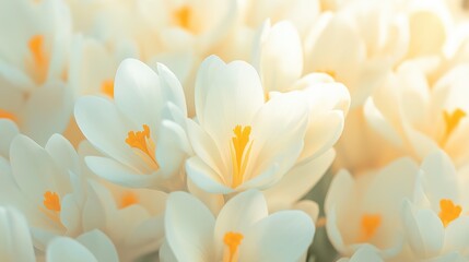 Fototapeta premium Creamy White Crocus Blossoms In Sunlight