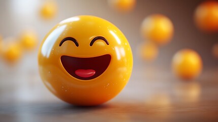 Smiling emoji, happy face, 3D render, graphic design, use as stock photo