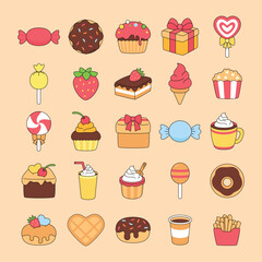 set of food and drink illustration vector