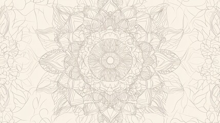 Intricate line art mandala pattern with a floral motif on a cream background creating an elegant and complex design