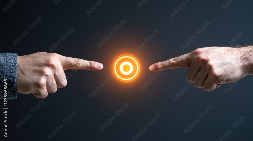 Poster hands pointing to a glowing target symbol on a digital interface