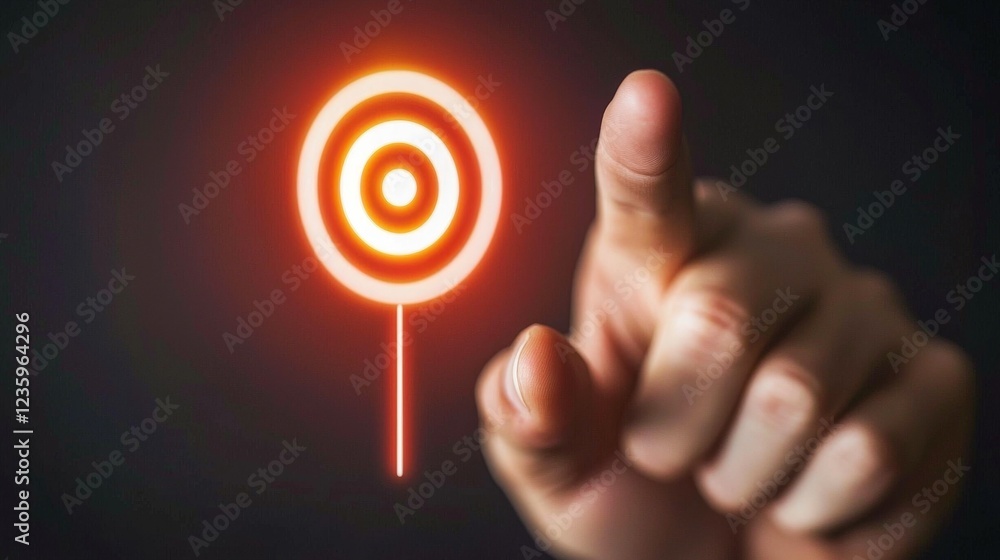 Poster hands pointing to a glowing target symbol on a digital interface